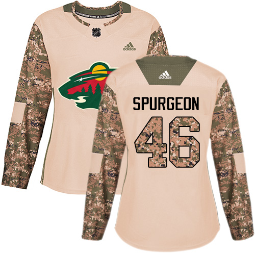 Adidas Wild #46 Jared Spurgeon Camo Authentic Veterans Day Women's Stitched NHL Jersey